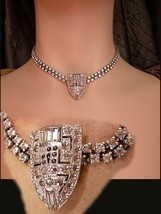 Vintage 20&#39;s Deco necklace glam Rhinestone choker with fabulous centerpiece - £87.65 GBP