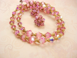 Gorgeous PINK Crystal NEcklace and Earrings Demi Parure Exquisite beads - £123.45 GBP
