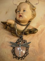 Dragonfly Necklace peruzzi silver watch chain Vintage Art Nouveau  Rose ... - $310.00