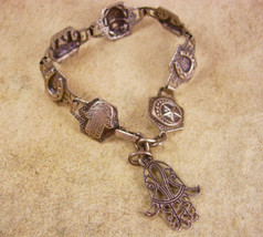 Vintage deco period Hamsa Bracelet Amulet hand scarab star elephant fob charm - £86.90 GBP