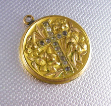 Antique  Locket 1910 Religious Cross Victorian  GOld filled Nouveau Easter lily  - £138.41 GBP