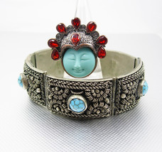 Fabulous Vintage Etruscan Bracelet Goddess Garnet ring Turquoise hallmarked - £332.83 GBP