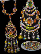 Dazzling Bohemian Gypsy Necklace Gothic renaissance jewel chandelier earrings - £195.23 GBP