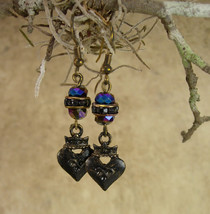 Gothic earrings Black sacred heart crown drops - £51.41 GBP