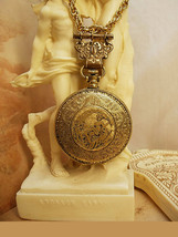 Vintage Nouveau pocketwatch compact necklace with raised nudes and antiq... - £145.17 GBP