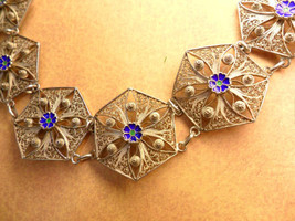 VIntage  enamel filigree bracelet 8&quot; long Cobalt blue flowers - $125.00