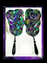 DIVA Glam HUGE pure glitz PEacock glass beaded Drop Earrings - $30.00