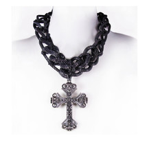 Rosary Necklace Huge Gothic Cross Etruscan gunmetal snake chain - £179.82 GBP