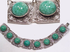 Vintage  DECO BRacelet Peking  GLASS Fancy Filigree costume jewelry - £140.56 GBP