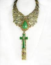 Statement necklace Malachite cross with huge tassels Dramatic - £195.84 GBP