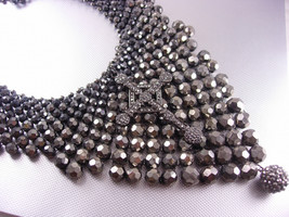 Hauntingly Dark Marcasite Cross Bib necklace Huge Gothic statement piece - £191.35 GBP
