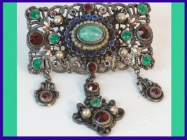 Antique Austro Hungarian jeweled chatelaine brooch with peking glass - £259.79 GBP