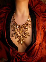 Statement necklace HUGE fleur de lis  rhinestone Chandelier GOlden jewel... - £220.50 GBP