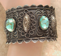 Antique Gypsy Turquoise etruscan bracelet bangle cuff - £262.98 GBP