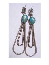 Vintage 40&#39;s sterling turquoise hand wrought artisan earrings - £26.99 GBP