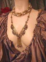 Vintage Baroque Collar necklace HUGe Filigree beads and tassels and rhinestones - £195.84 GBP