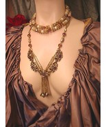 Vintage Baroque Collar necklace HUGe Filigree beads and tassels and rhinestones - £195.84 GBP