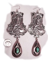 Bohemian Nude nouveau goddess gothic sterling earrings with large turquoise ster - £167.25 GBP