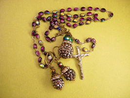 Gothic Rosary necklace &amp; earrings Marcasite balls and rhinestone rondelles - £99.94 GBP