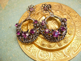 Vintage Signed PURPLE rhinestones Gypsy earrings Chandelier Drops west  Germany - £35.50 GBP