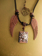 Spiritual sun Locket with angel wings necklace Mixed copper and silver and brass - £59.95 GBP