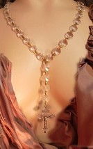 20&#39;s Vintage Crystal Rosary deco FOB Drop necklace with ornate silver crucifix - £165.19 GBP