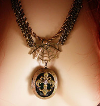 Steampunk Gothic Spider Web locket necklace Victorian Time traveler Marc... - $225.00