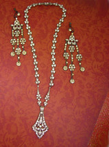 Antique French  Necklace Earrings  paste girandoles LONG chandelier FANC... - £311.25 GBP