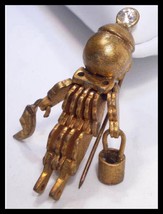 Steampunk  brooch Vintage robot  Signed  ARTS Crafts MECHANICAL figural - $165.00