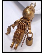 Steampunk  brooch Vintage robot  Signed  ARTS Crafts MECHANICAL figural - £131.89 GBP