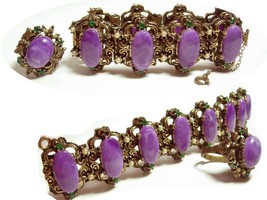 VIntage bracelet &amp; ring Suffragette purple cabachon fancy medieval - £144.88 GBP