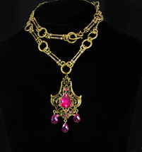 Pink Bohemian necklace chandelier drops baroque chain - £139.88 GBP