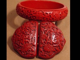 Vintage Chinese Cinnabar Bracelet And M Atching Big Buckle - £98.77 GBP