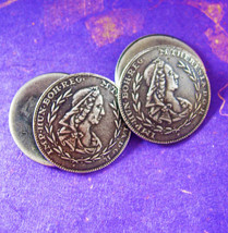 Marie Antoinette Cufflinks Large Antique Silver Coins Buttons Queen Maria Theres - £157.20 GBP