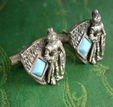 Vintage sterling cufflinks Turquoise Silver Medieval Knight  23 Grams  Designer  - £114.90 GBP