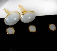 Elegant MOP Tuxedo Shirt Studs &amp; Vintage Swag MOONSTONE Cufflink Set Hickok USA  - £131.89 GBP