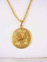 Horoscope sign LEO Necklace  Vintage Diamond Cut Lion Gold Filled 18 nch Chain A - £51.94 GBP
