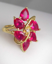 RUBY Cluster Cocktail Ring Vintage Sterling Gold 5.9 Grams Birthday Birt... - £75.93 GBP