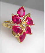 RUBY Cluster Cocktail Ring Vintage Sterling Gold 5.9 Grams Birthday Birt... - £75.76 GBP