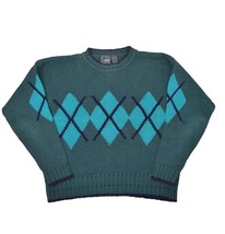 Liz Claiborne Lizwear Sweater Womens M Petite Green Argyle Chunky Ramie ... - £22.36 GBP