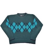 Liz Claiborne Lizwear Sweater Womens M Petite Green Argyle Chunky Ramie Knit - $27.91