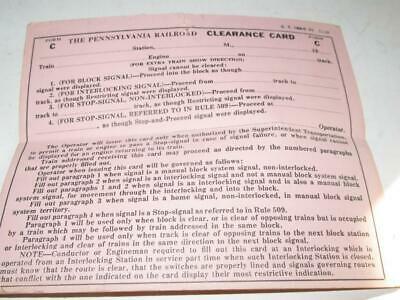 PENNSYLVANIA RR  CLEARANCE CARD-TO PERMIT A TRAIN TO PASS A STOP SIGNAL ... - $18.95