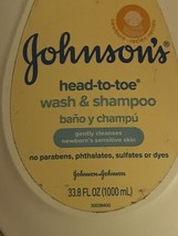 Johnson&#39;s Head To Toe Wash Shampoo No Tears Gently Cleanses Newborn&#39;s 33.8 Fl Oz - £13.51 GBP