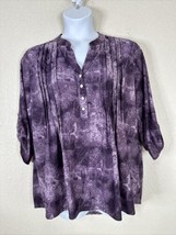 Notations Womens Plus Size 2X Purple Crumple-Dyed V-neck Blouse 3/4 Sleeve - £14.21 GBP