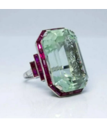 Big Emerald Diamond Vintage Ring, Cocktail Woman&#39;s Estate Antique Art De... - £231.81 GBP