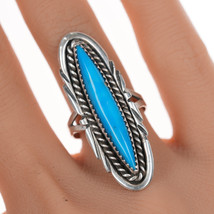 sz8.25 Vintage Native American silver long ring with turquoise - £59.17 GBP
