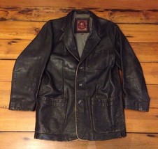 The Territory Ahead 3 Button Pocket Black Leather Biker Coat Jacket M 42&quot; - £159.39 GBP