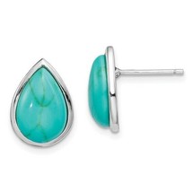 Sterling Silver Rhodium-plated Created Turquoise Teardrop Post Earrings - £43.47 GBP