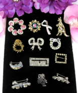 LOT of 12 Vintage RHINESTONE SCATTER PINS Marcasite Guilloche Lapel Slvr... - €15,36 EUR