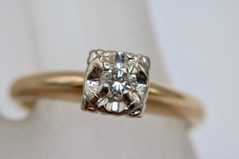 Vintage 14K Yellow Gold 0.10ct Round Diamond Engagement Ring Size 6 - £294.94 GBP